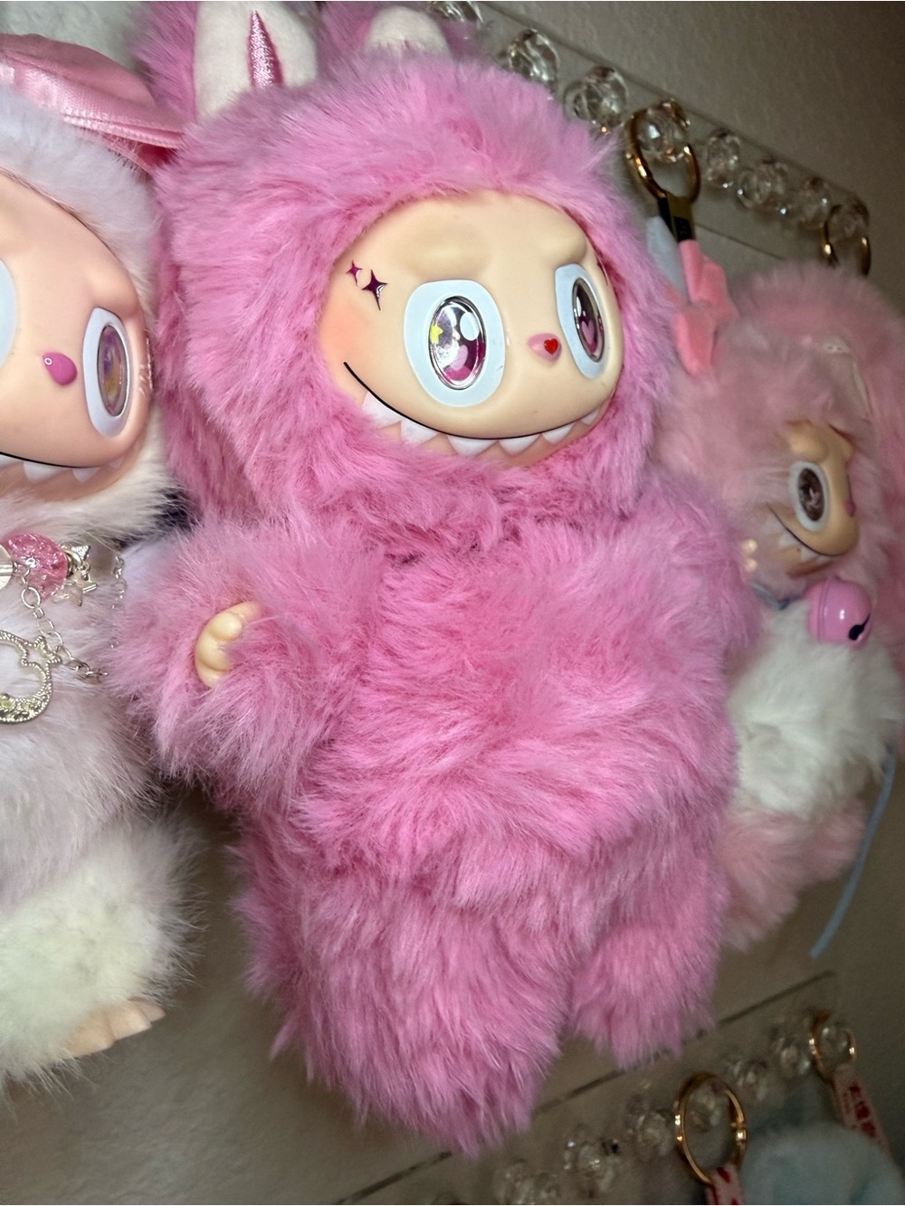 Pink Custom Labubu with Heart Eyes Monster Plush Keychain/Charm - Picture 5 of 6